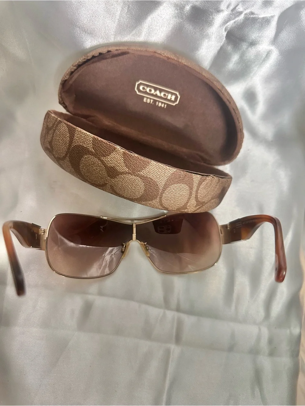 Coach Brown Gradient Shield Sunglasses with Gold Accents